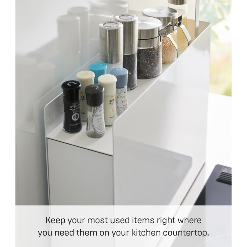 White Steel Magnetic Countertop Spice Rack with Drawer