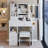 29.2" Small Size Left Drawer Desktop Vanity Table + Cushioned Stool, 2 AC+2 USB Power Station, Hair Dryer Bracket, Extra Large Touch Control Sliding LED Mirror, Tri-Color Switching, Brightness Adjust-1555093622