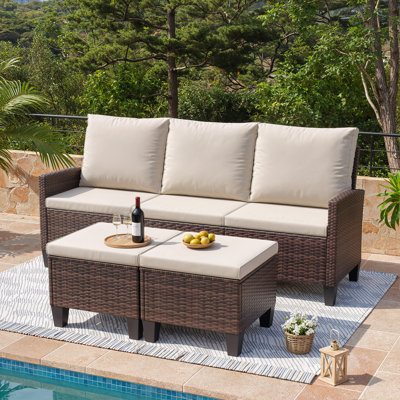 Ensemble de conversation modulaire en osier avec repose-pieds pour 3 personnes