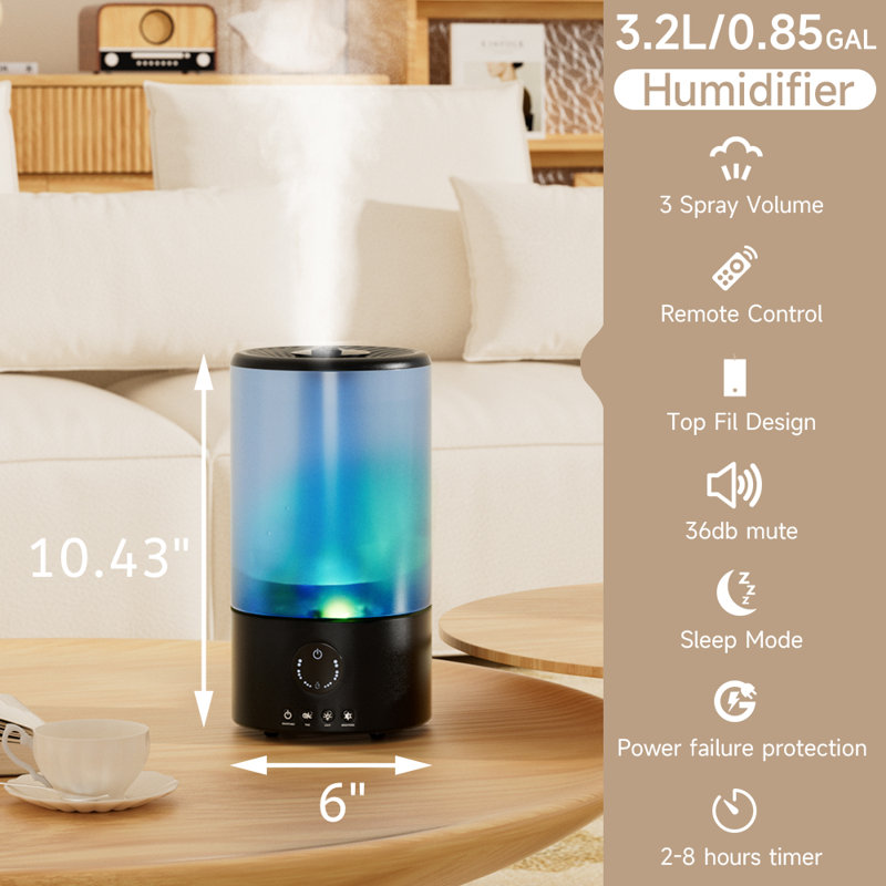 0.85 Gallons Cool Mist Ultrasonic Tabletop Humidifier With Ambient Lighting For 400 Sq. Ft.