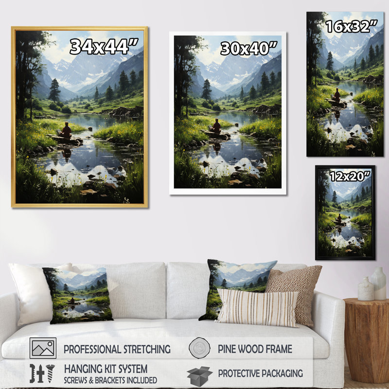 Vert, gris, yoga au milieu de la nature II, H 32 po x l 24 po x P 1 po, Or