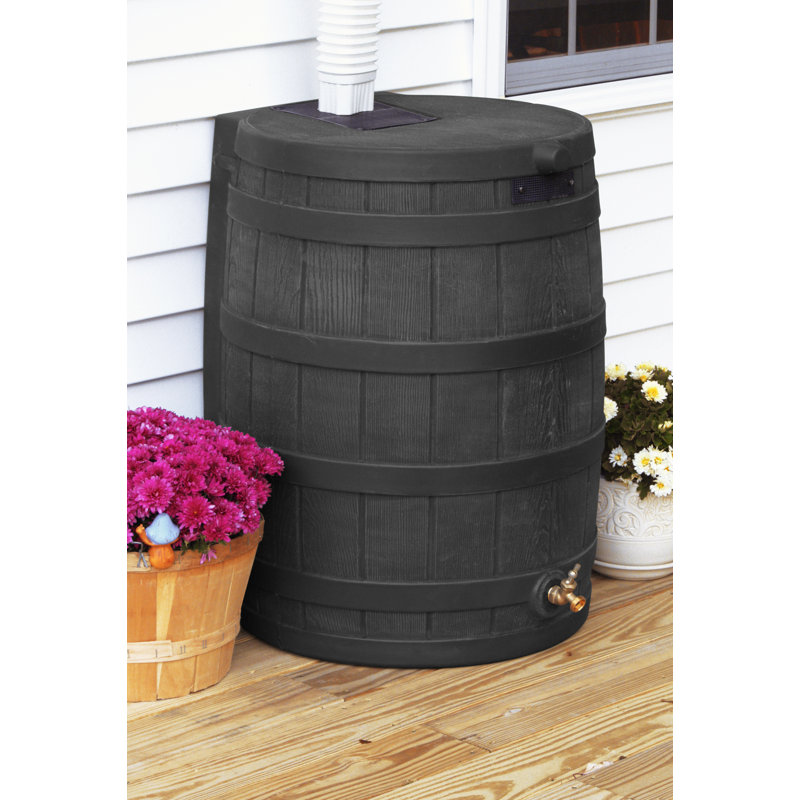 Tonneau de pluie de style whisky avec débordement et robinet Good Ideas, Noir, H 28,25 po x l 22 po x P 21,5 po
