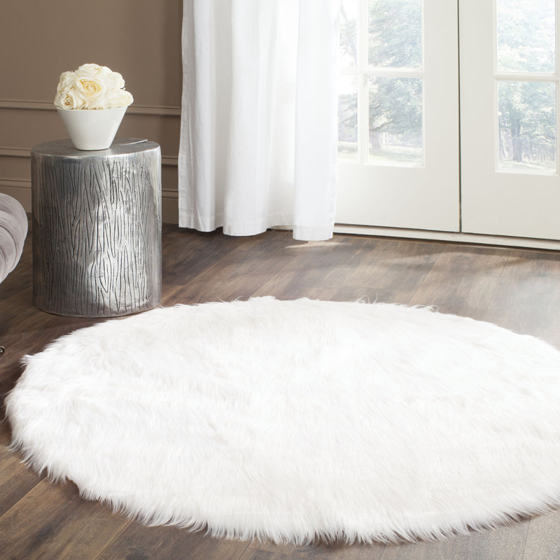 Solid Colour Faux Fur Area Rug, Round 122 cm