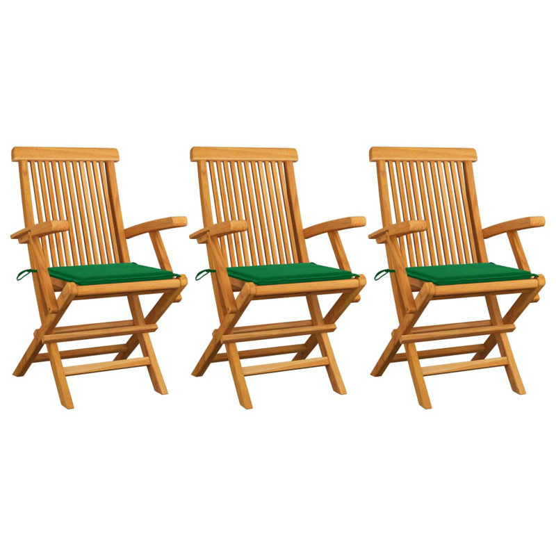Chaise de patio en teck avec coussins Tannum, Polyester vert