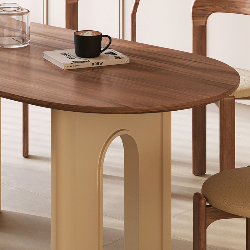 Table de salle à manger elliptique en chêne crème, H 29,5 po x l 70,9 po x P 31,5 po, 7 Pieces: Table, 6 Chairs