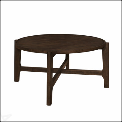 Round Solid Wood Coffee Table with Dark Brown Finish and Intersecting Legs, Perfect for Elegant and Functional Living Spaces.