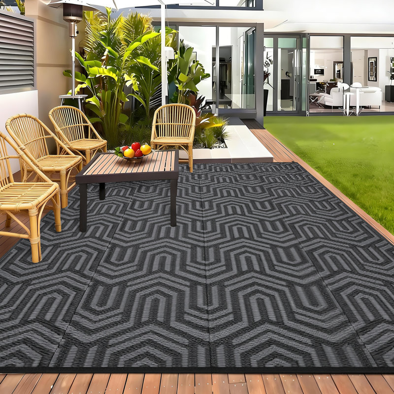 Tapis d'extérieur Modern Modern, Rectangle 120 po x 96 po, Noir