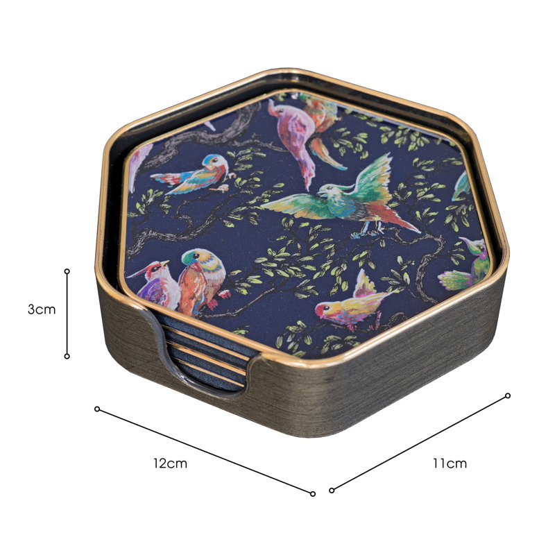 LLB Hexagon coaster set of 4 Birdity Obsurdity