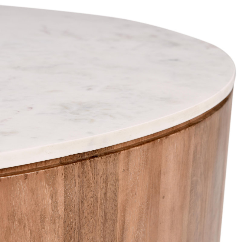 Round Mango Wood and Marble Coffee Table