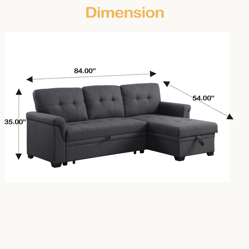 Canapé-lit modulaire réversible en lin 84 po avec rangement, Gris foncé avec lignes