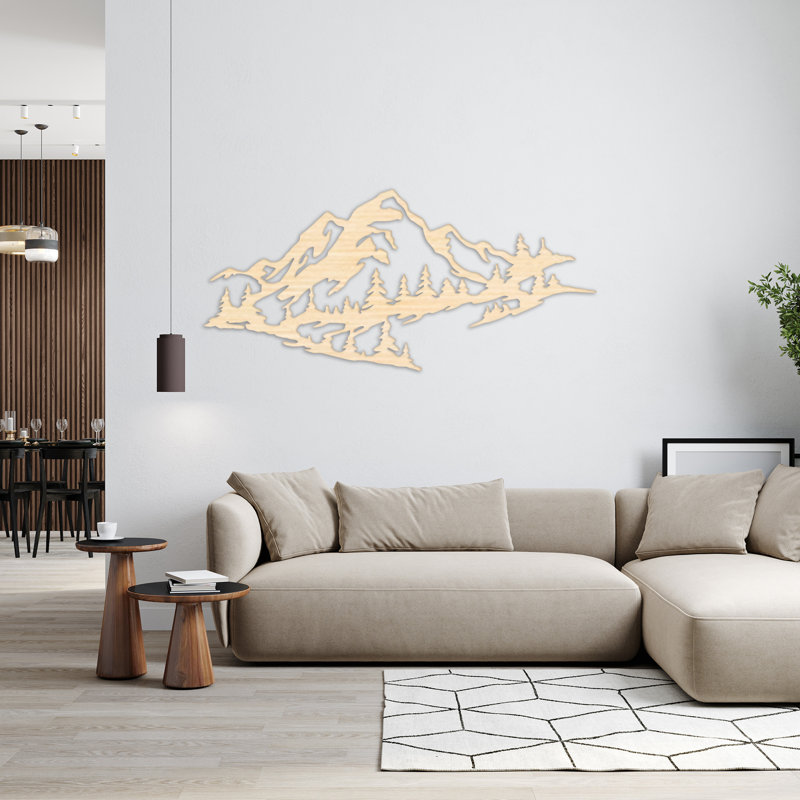 Décoration murale paysage de montagne avec arbres - ACM, H 14,7 po x l 32 po x P 0,25 po, Noir