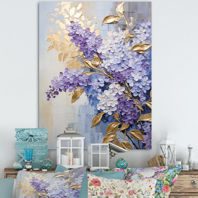 Mauve et doré pastel Lilac Dreams III - lilas, reproduction sur toile encadrée