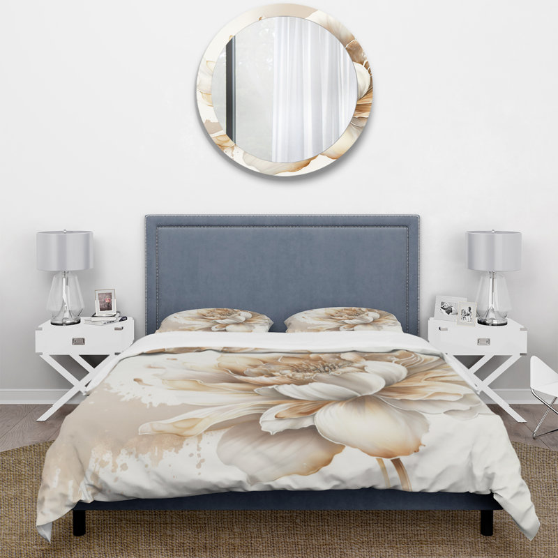 Blooming Beige Floral Design I - Ensemble de housse de couette floral - Polyester en microfibre