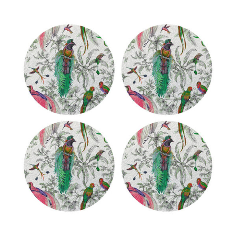 Audubon Exotica Vegan Leather Round Placemats, Green Persimmon