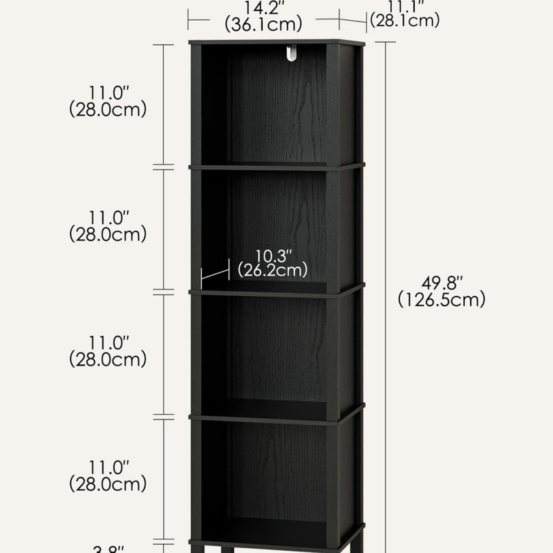 126.5cm H x 36.1cm W Standard Bookcase, Black