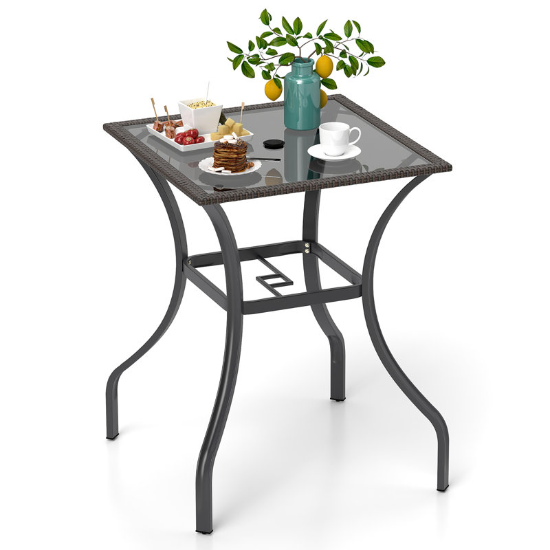  Table bistro carrée 28,5 po avec plateau en verre à sérigraphie 2 po