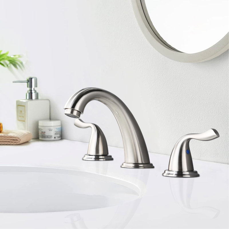 Robinet de lavabo de salle de bain en nickel brossé à 2 trous à 2 trous, 8 ", laiton massif, anti-éclaboussures avec anticorrosion et bonde avec poignées à trous de 8 pouces, matériau en laiton, corrosion