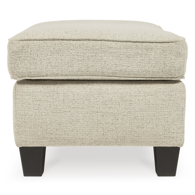 Beige Chenille Contemporary Ottoman with Dark Wood Legs