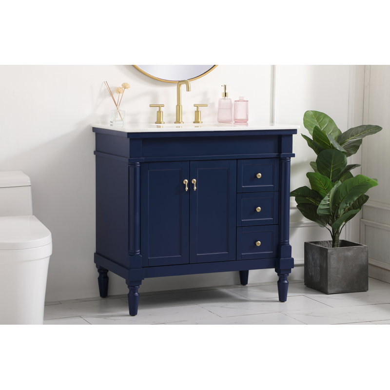 Ensemble de meuble-lavabo simple 36 po Lexington, Bleu, Veines blanches / brunes