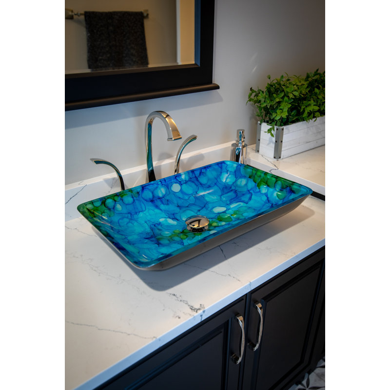 Eden Bath Eden 14.6'' Blue/Green/Black Tempered Glass Rectangular Bathroom Sink