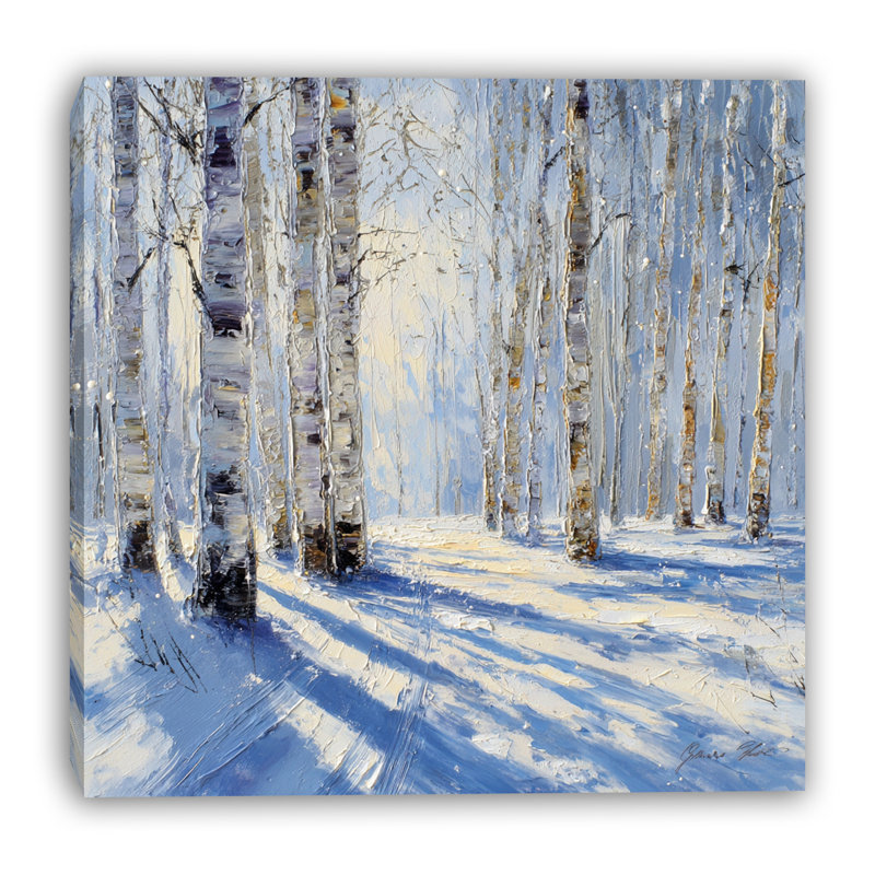 «Golden Light Birch Path», art mural sur toile tendue, H 12 po x l 12 po