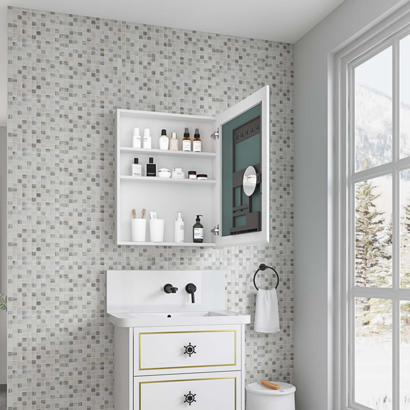 Armoire à pharmacie à une porte avec miroir, armoire murale encastrée ou à fixation en surface, bords biseautés