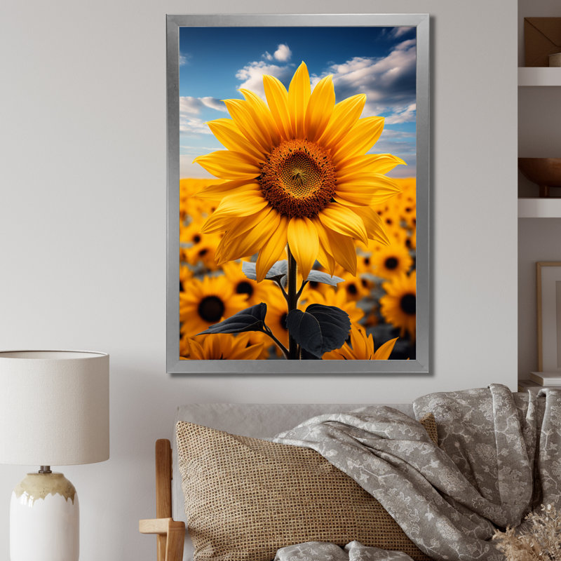 Tournesols jaunes dansant de Benjamin - impression, H 20 po x l 12 po x P 1 po, Cadre photo argenté