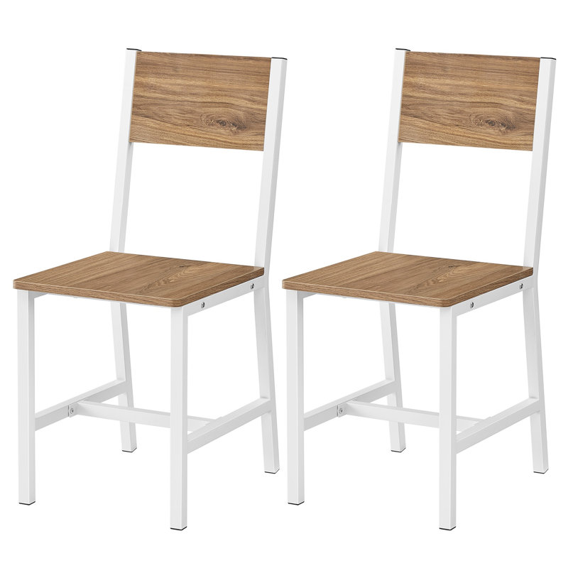 Rustic Wood Chairs With Metal Steel Frame, Brown/White