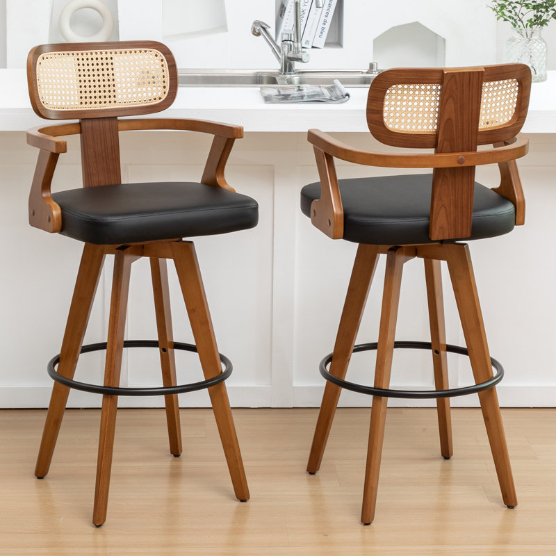 Tabourets de comptoir pivotants et rembourrés, Noir, Tabouret de comptoir (siège d'une hauteur de 27,1