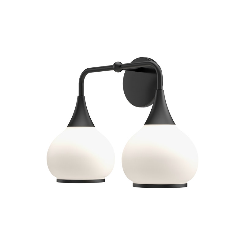 Éclairage pour meuble-lavabo Marsi, 2, Verre opale mat, Noir mat