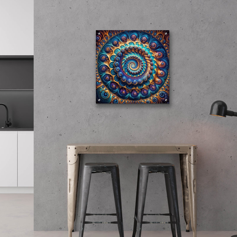 «Blue & Gold Swirl» par Rey Klimt, art mural en verre acrylique, H 24 po x l 24 po x P 0,2 po