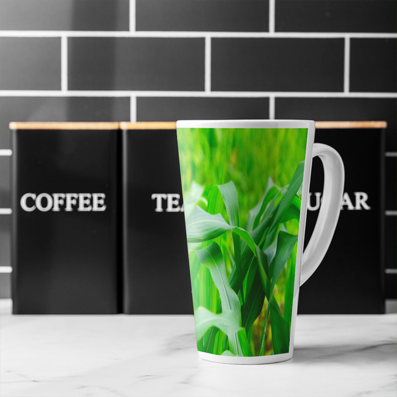 Leaves corn fields as background Designer Latte Mug