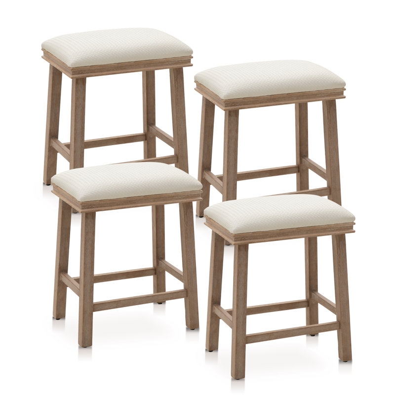 Tabouret de comptoir de cuisine sans dossier 24 po avec rembourrage en éponge (ensemble de 4), Walnut, White