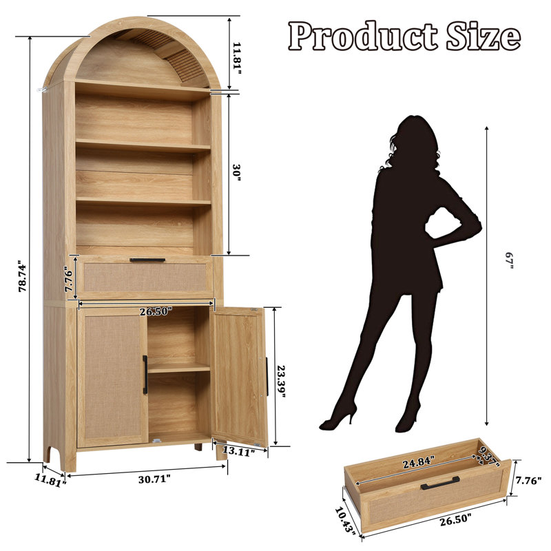Aterlia 78.7" Arched Storage Bookcase, Yellow/Black