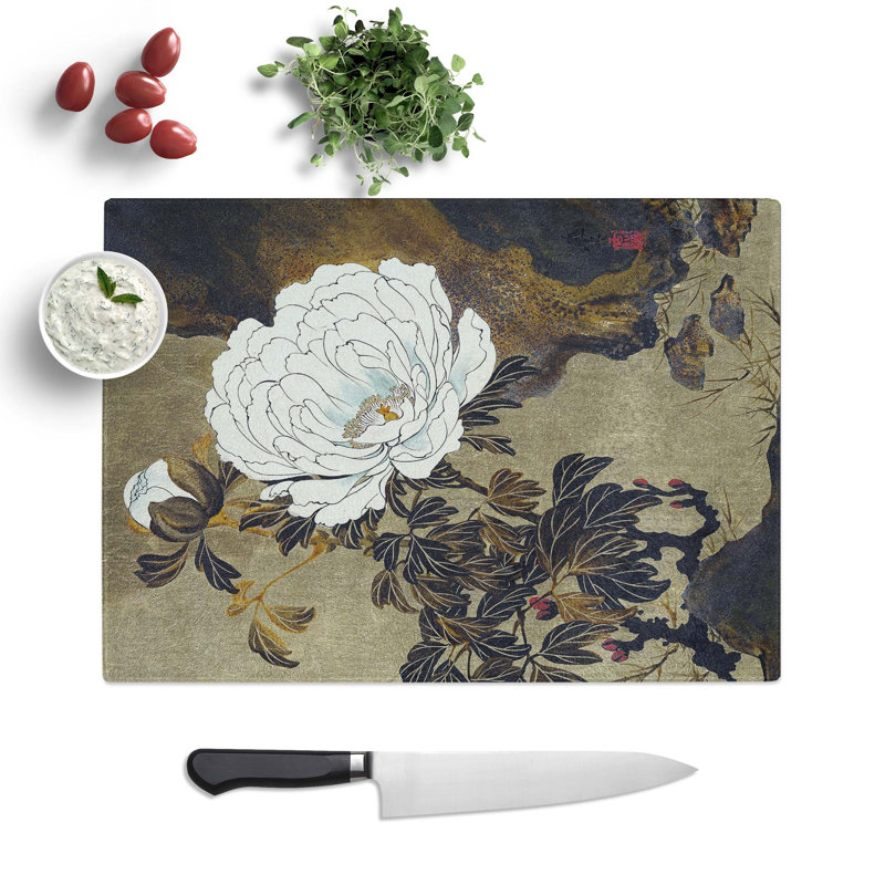 Tempered Glass a Peony Flower Chopping Board, 39 cm W x 28.5 cm L
