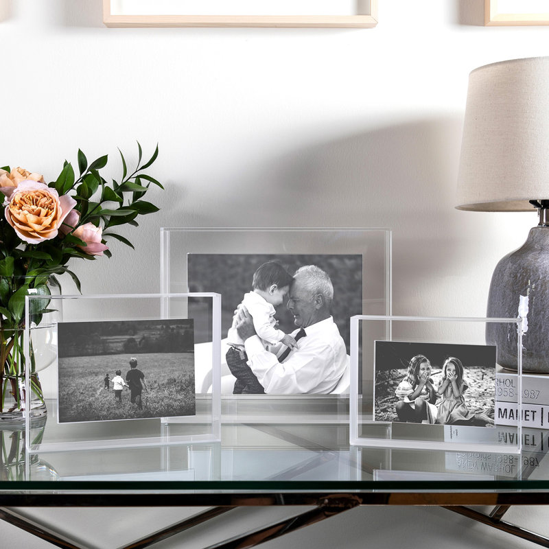 Float Frame for Tabletop or Wall with Magnetic Photo Holder, Neon Pink, 8" x 8"