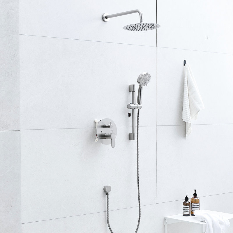 Bathroom Matte Black Shower Head - 10-Inch With 5-Spray Handheld And Slide Bar Wall Mounted Faucet System For Bath