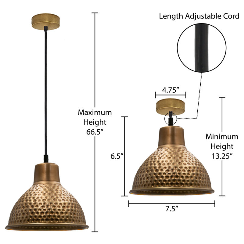 7.5"W Herrin 1 - Light Hammered Finish Dome Pendant