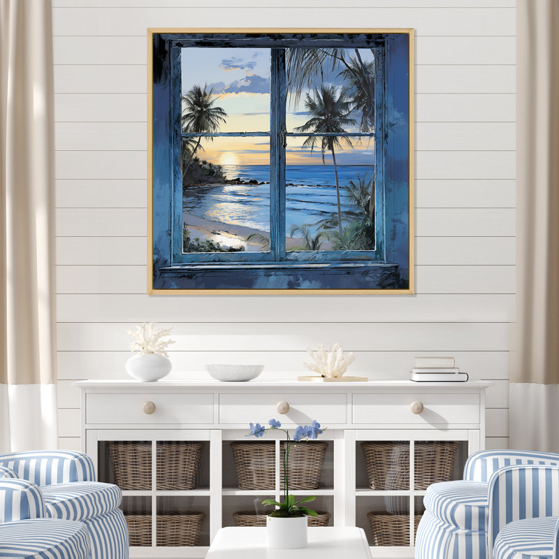 «Tranquility Beach Windows Horizon III - Coastal Windows», art mural, Brun, H 30 po x l 30 po
