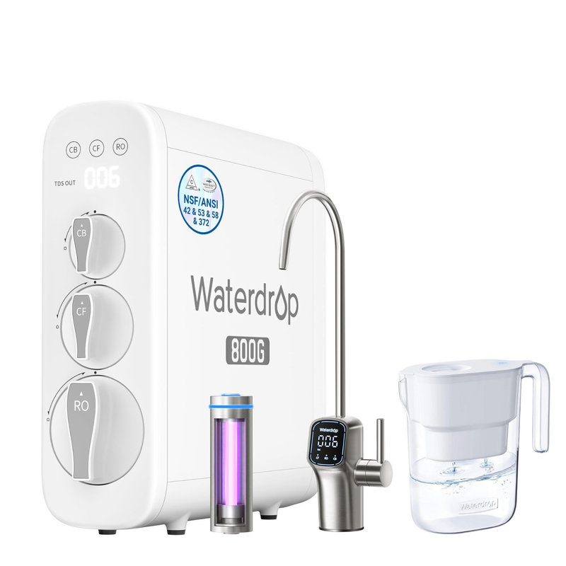 Waterdrop - Pichet à filtre à eau inversé sans réservoir G3P800, système à osmose inverse 800 gallons, Blanc