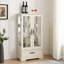 Vitrine lumineuse en verre avec tablettes réglables - Vitrine élégante à 2 portes et tiroir intégré, ampoule incluse - fini blanc-700714331