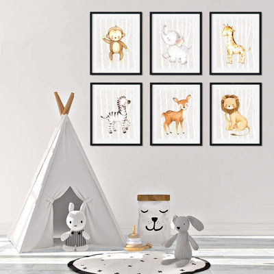 « trees, lion, zèbre, giraffe, cerf, éléphant, ensemble de 6 pièces singe », impression sur papier Crear