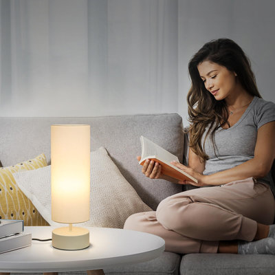Touch Control Table Lamp, 3 Way Dimmable Bedside Table Lamp with , Simple Nightstand Lamp with Beige Shade, Modern Night Light for Bedroom Living Room Home Office, 9W LED Bulb Included
