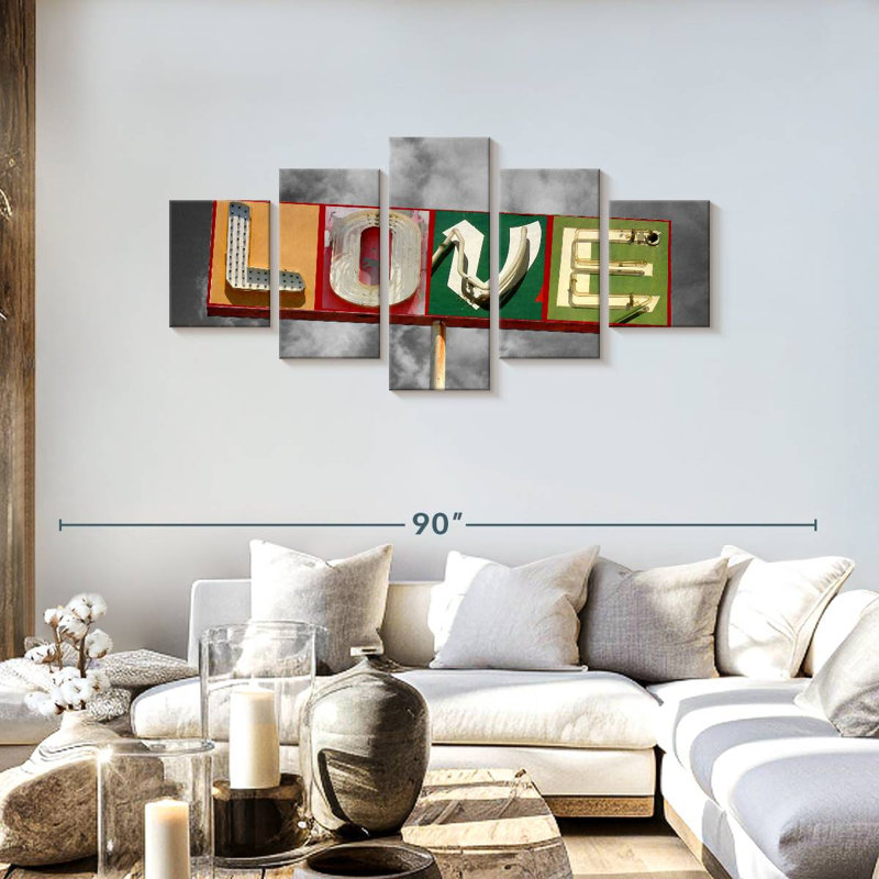 "Love Love", impression sur toile 5 pièces, H 30 po x l 68 po x P 1 po