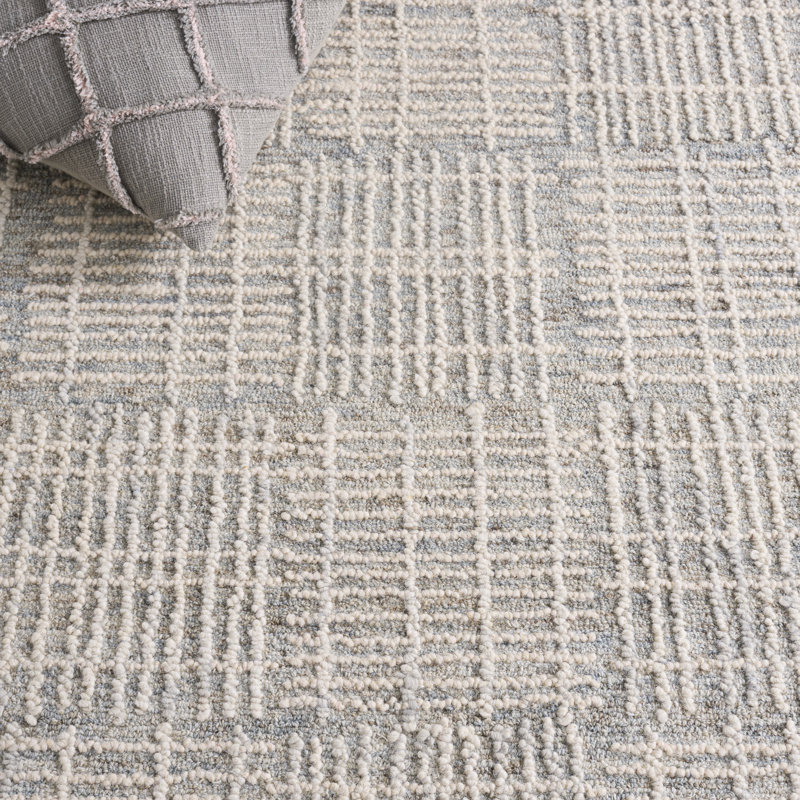 Tapis géométrique en coton touffeté à la main à motif abstrait gris foncé / ivoire Wenee, Carré 6 pi