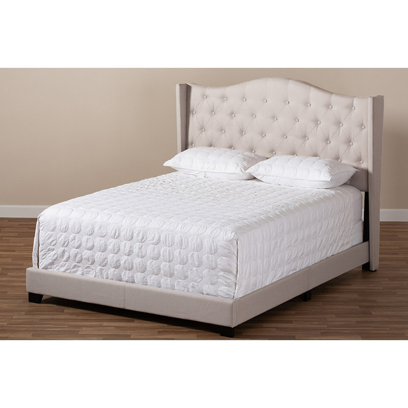 Upholstered Platform Bed, Full, Beige