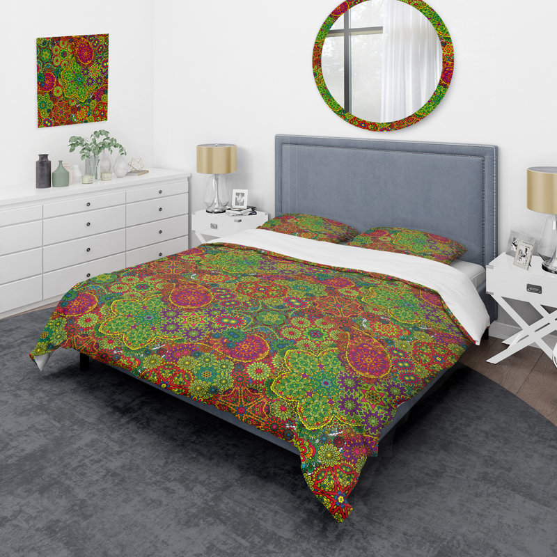 Cachemire vert floral - ensemble de housse de couette abstrait - microfibre de polyester