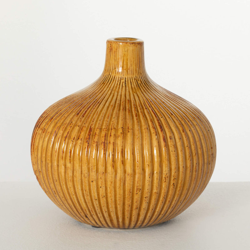 Vase urne ambré texturé H 8 po