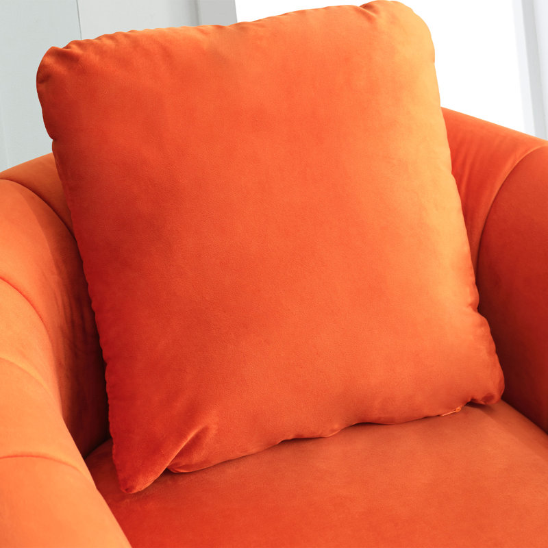 30.5" Wide Modern Soft Upholstered Pillow Back Accent Chair With Swivel, Orange, 3
