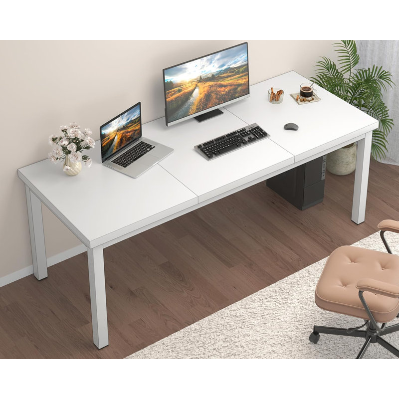 Grand bureau d'ordinateur, bureau d'ordinateur de jeu avec un design moderne, bureau d'ordinateur de bureau., Blanc